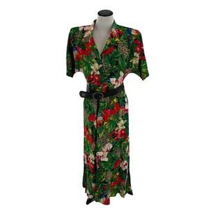 Vintage Carol Anderson Maxi Dress Women's Size 12 Belted Colorful Tropical Print